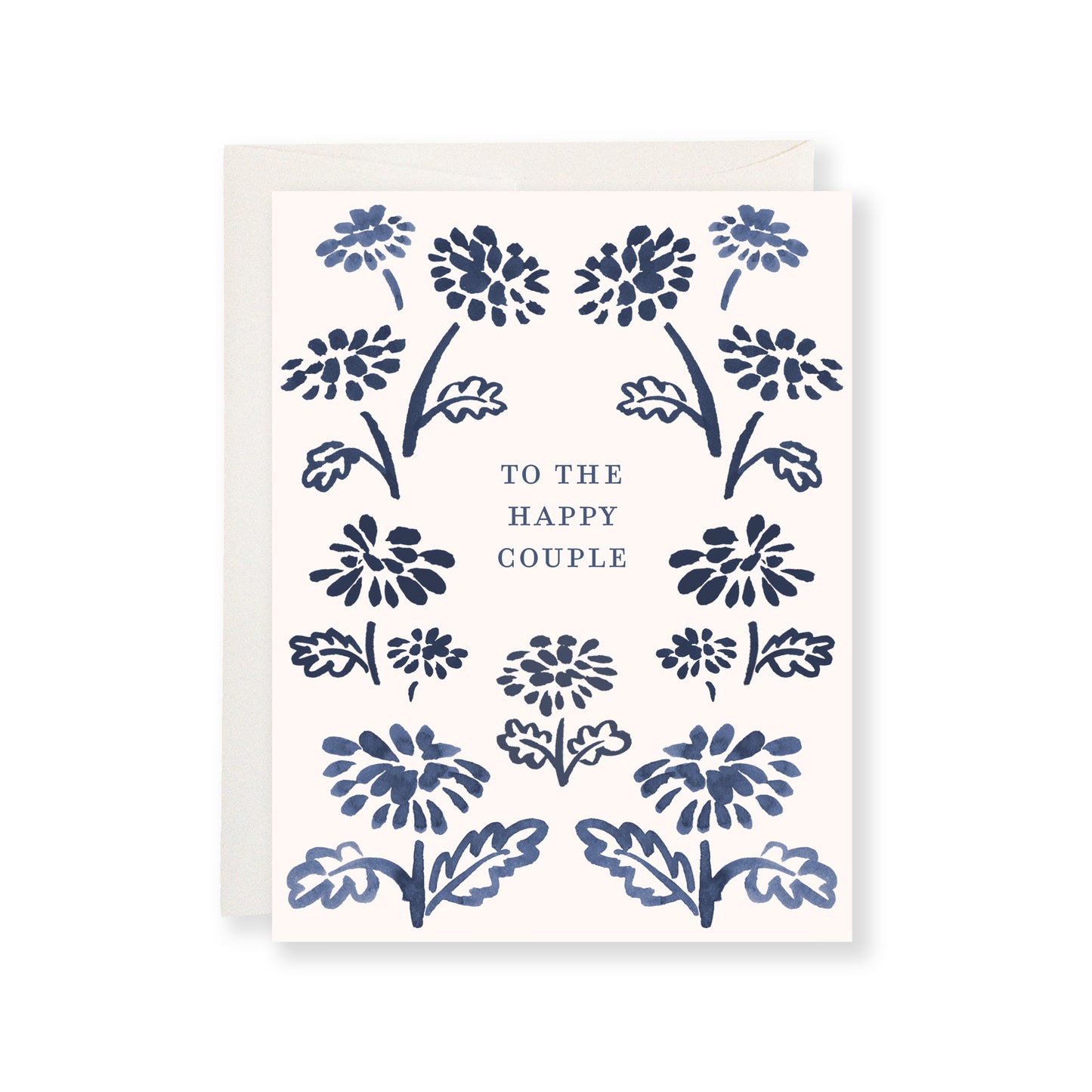 Navy Floral Border Wedding Card