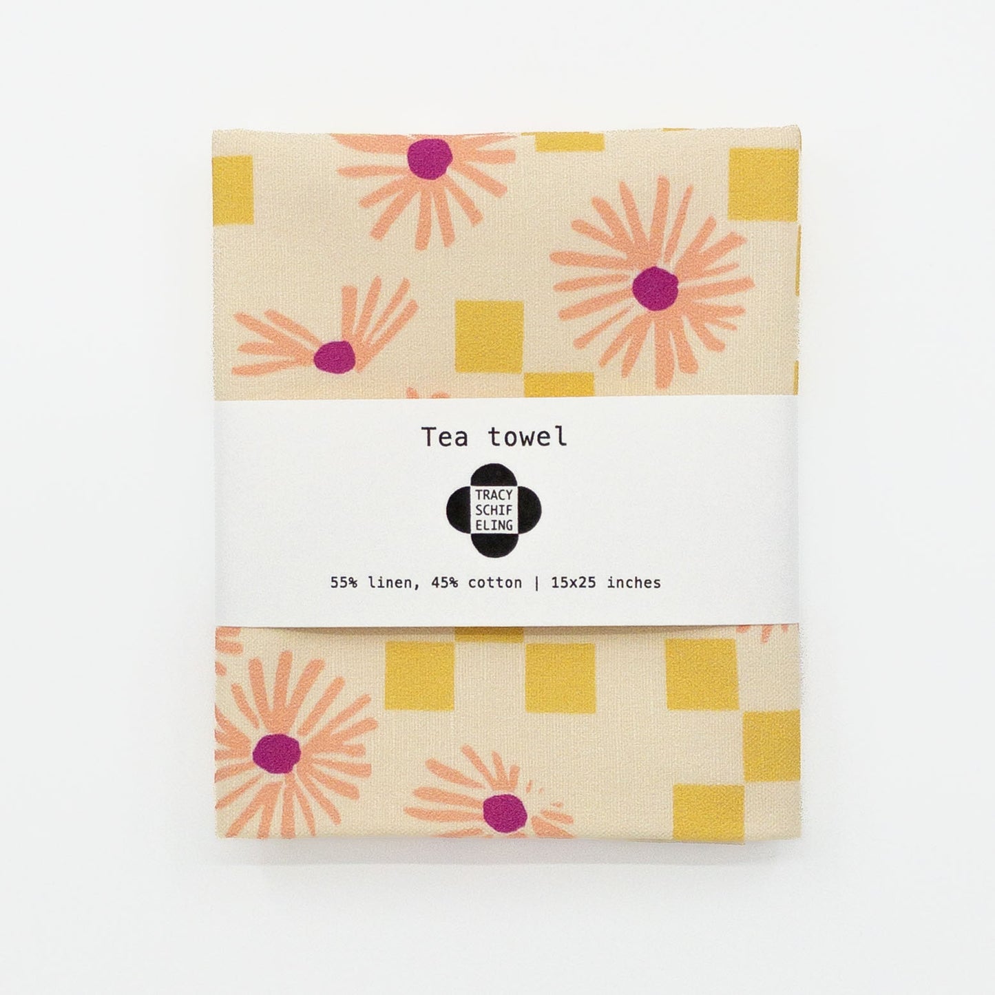 Cotton Linen Tea Towel - Pink Aster Checks