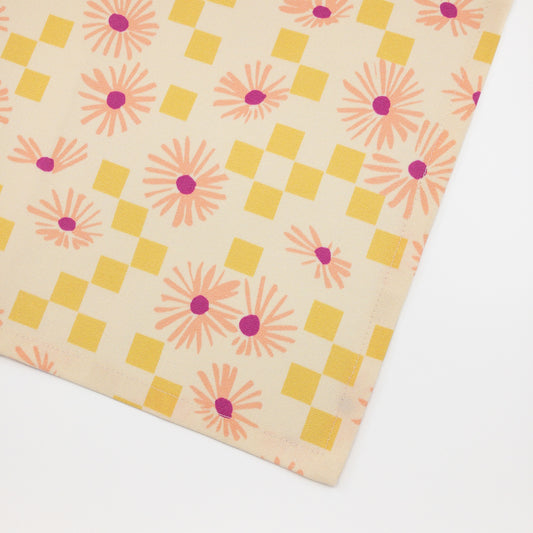 Cotton Linen Tea Towel - Pink Aster Checks