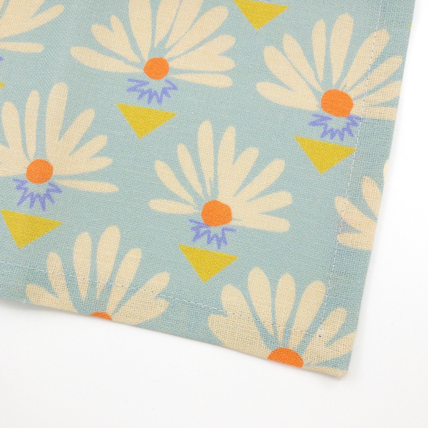 Linen Tea Towel - Teal Fan Flowers