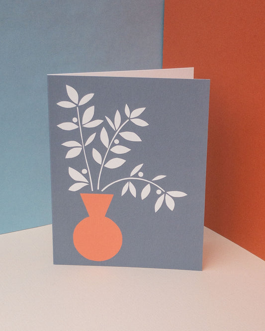 Leaf Vase on Slate Greeting Card