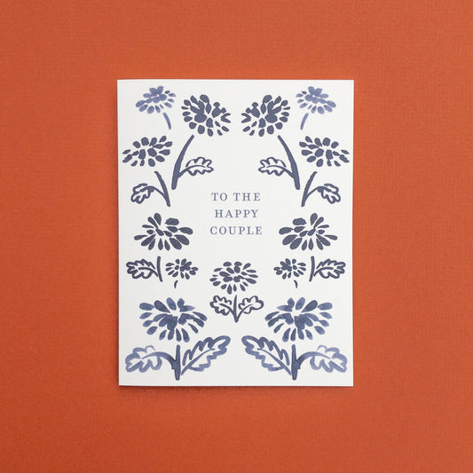 Navy Floral Border Wedding Card