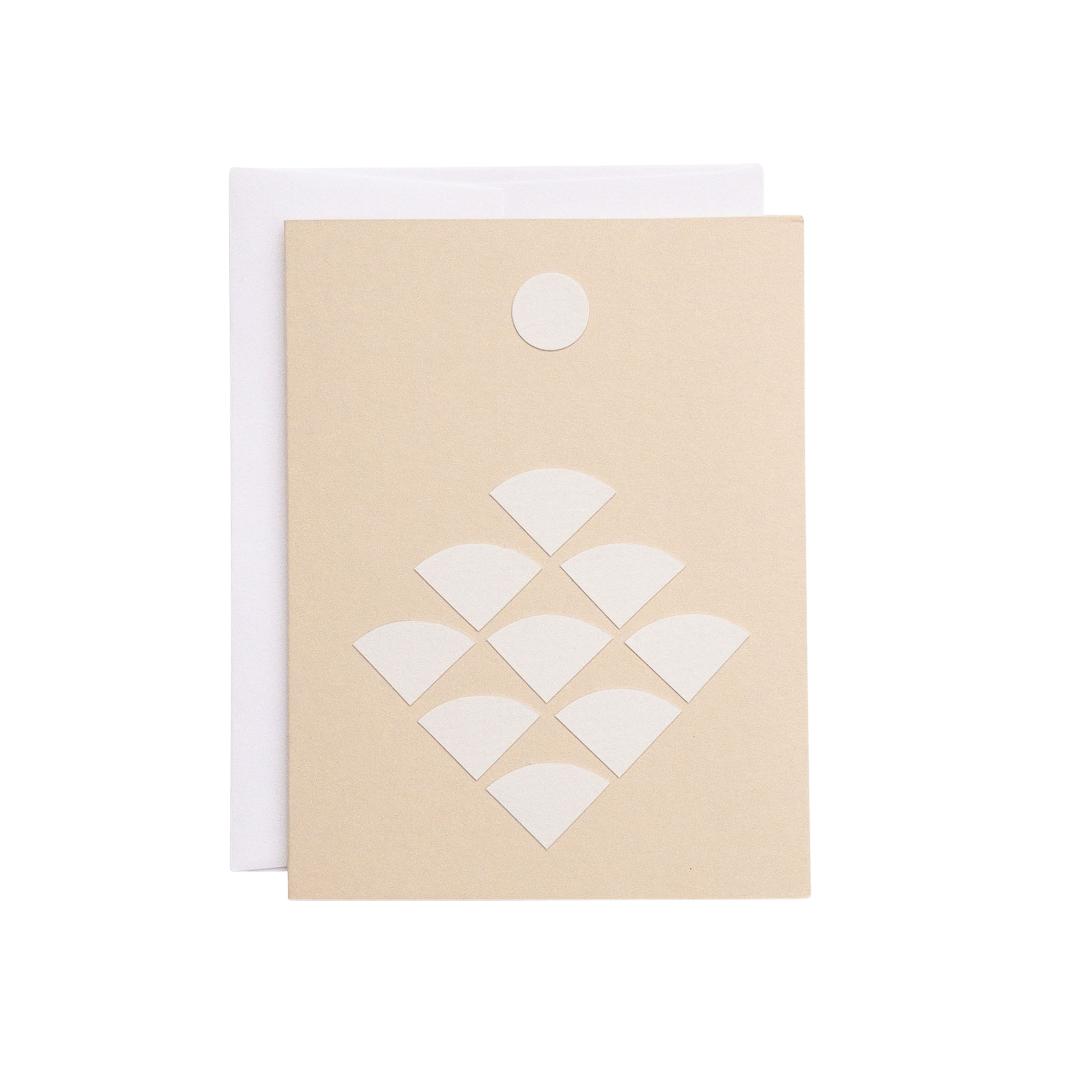 Beige greeting card with white geometric pattern on a white background