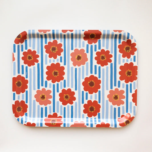 Large zinnia stripes serving tray