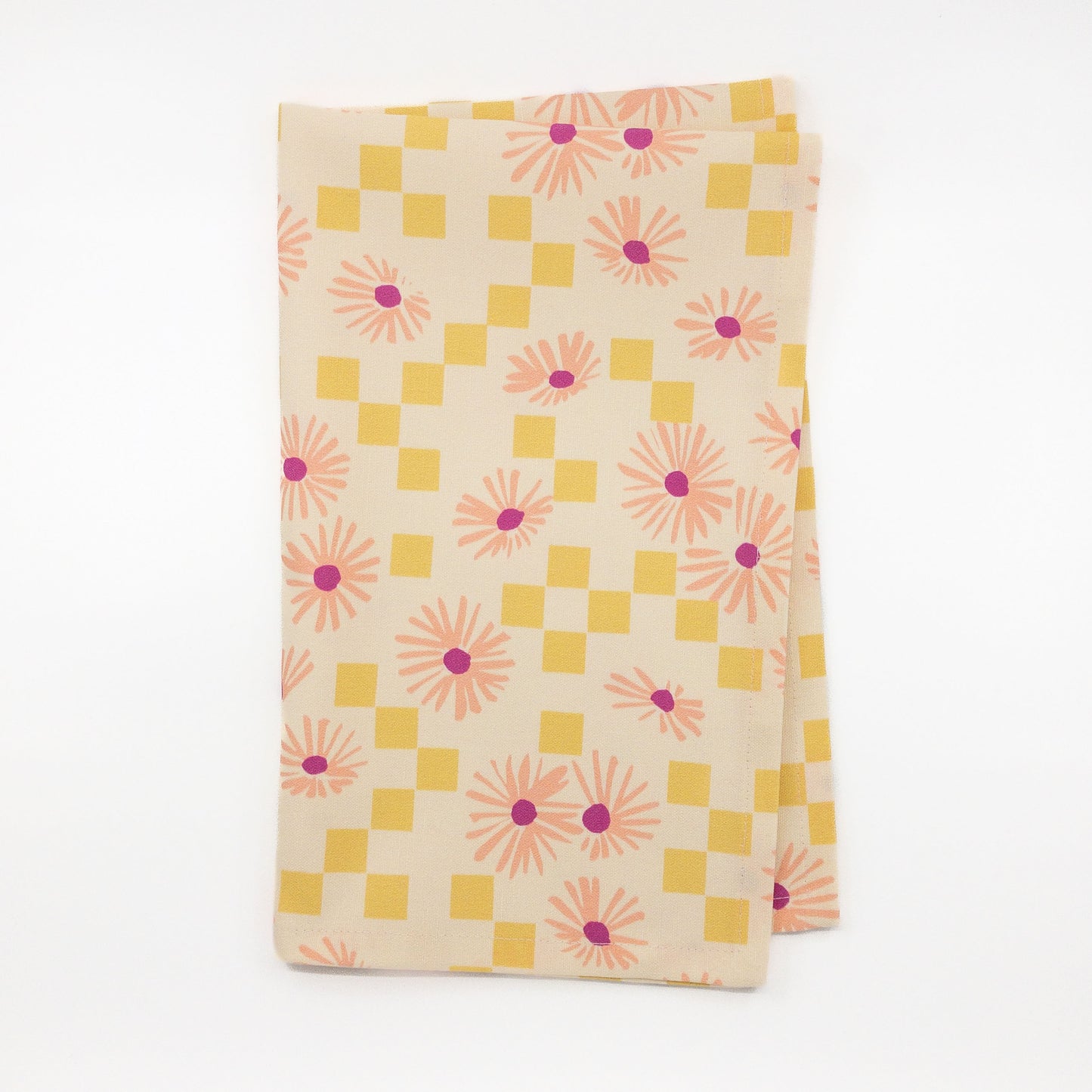 Cotton Linen Tea Towel - Pink Aster Checks