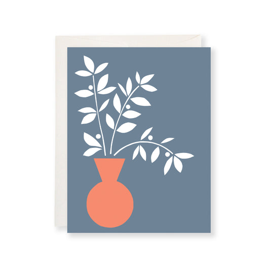 Leaf Vase on Slate Greeting Card