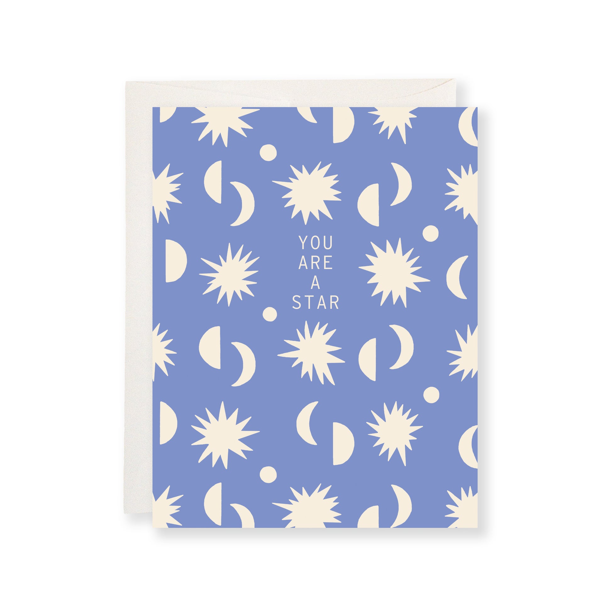 Blue greeting card featuring suns, moons, and the message "You Are A Star".