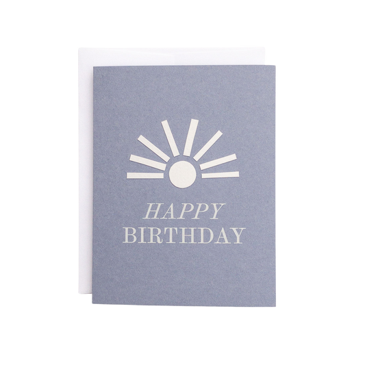 Sunburst Birthday Card — Hand-Cut Paper Design on Storm Blue