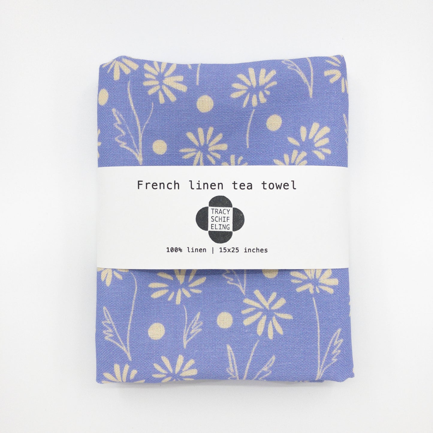 Linen Tea Towel - Periwinkle Daisy