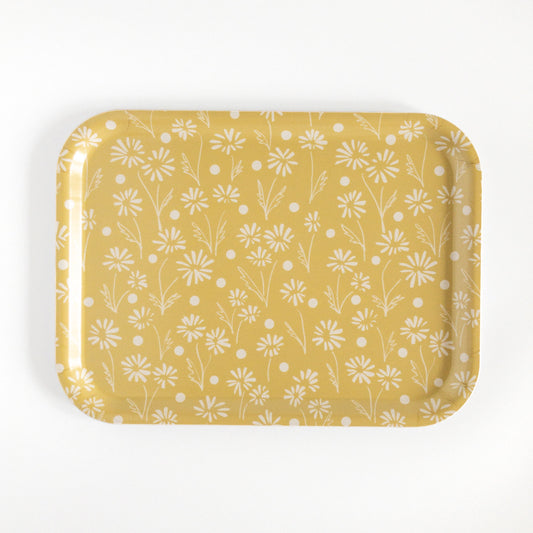 Yellow daisy tray on a white background.