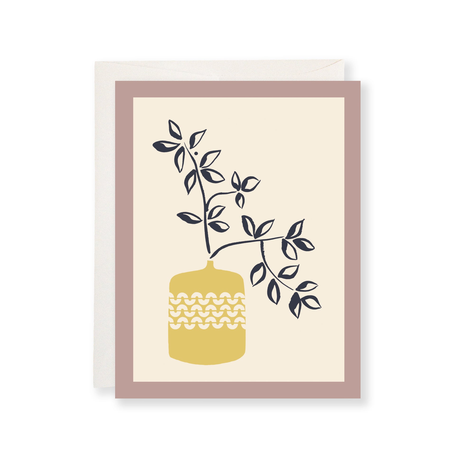 Greeting card featuring hand-drawn branches and a yellow vase.